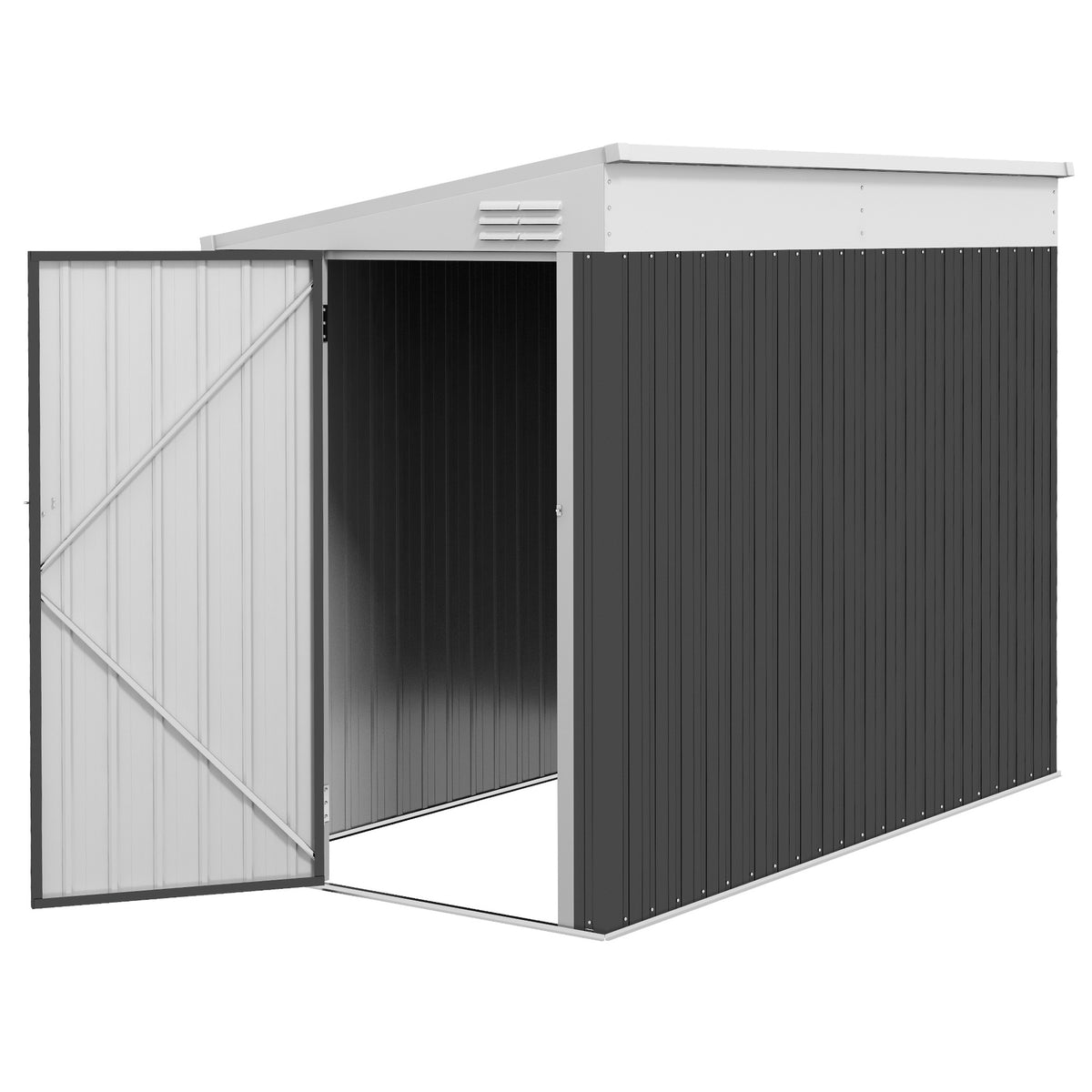 Outsunny 4' x 8' Lean to Garden Storage Shed, Outdoor Metal Tool House with Lockable Door Vents for Backyard Patio Lawn, Gray