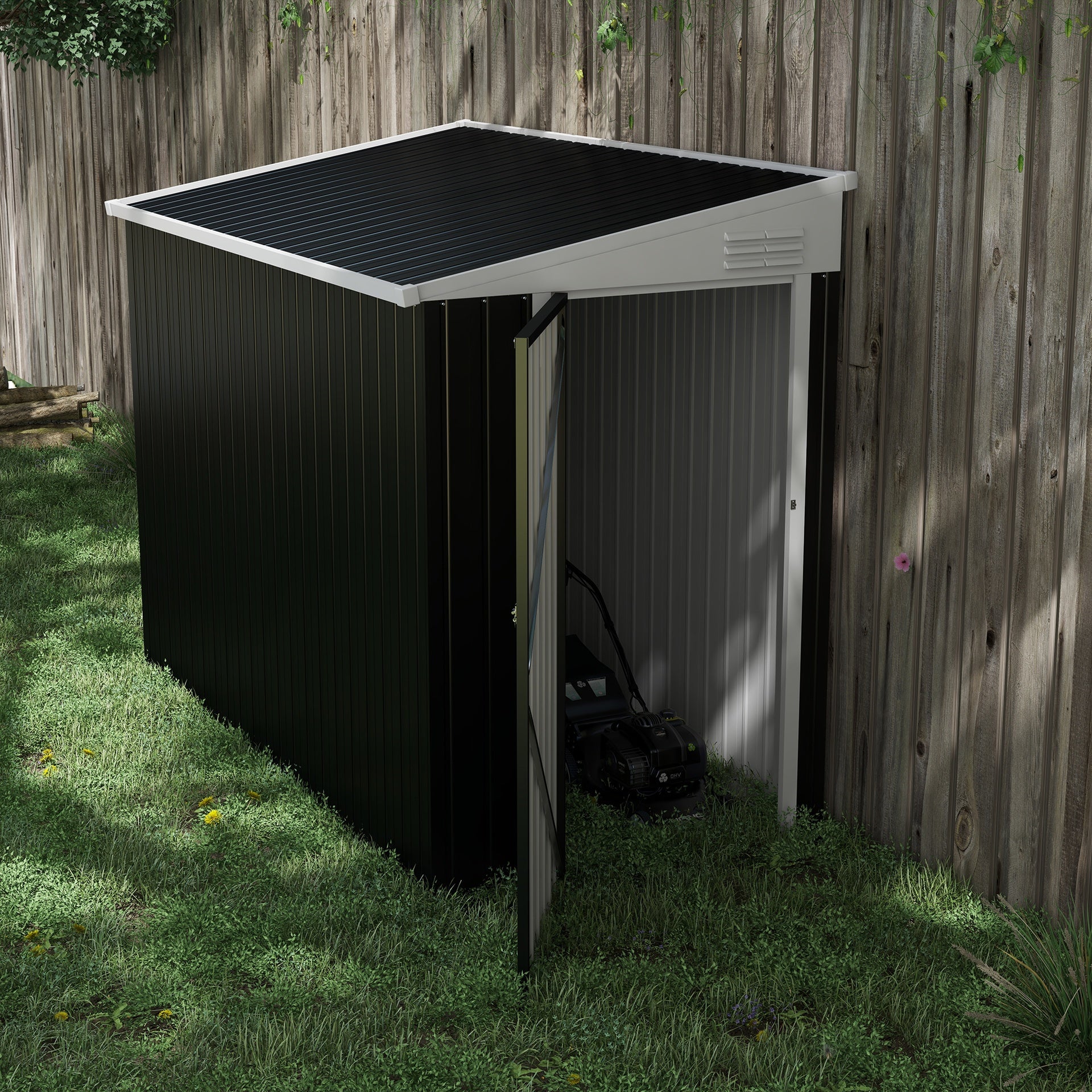 Outsunny 4' x 8' Lean to Garden Storage Shed, Outdoor Metal Tool House with Lockable Door Vents for Backyard Patio Lawn, Gray