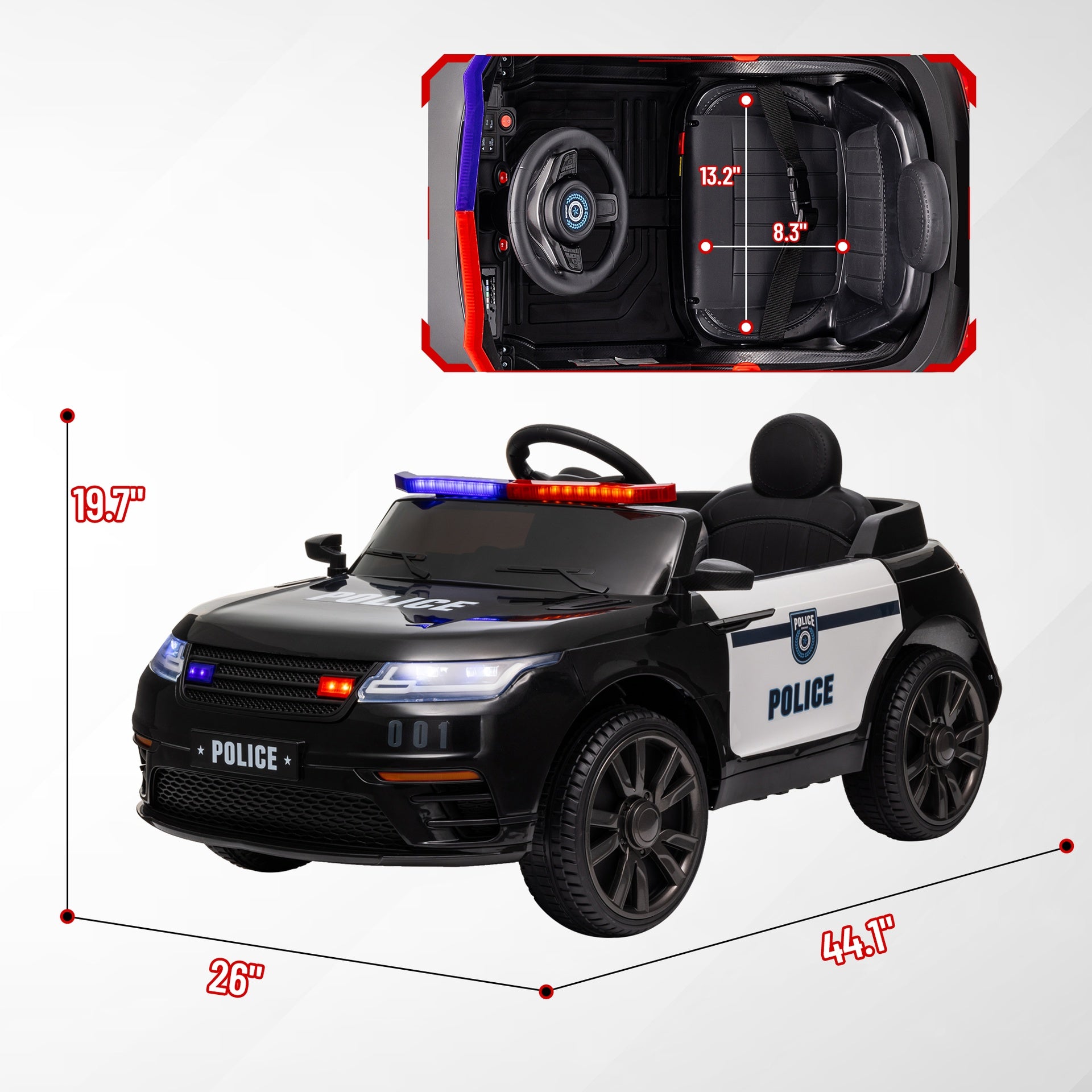Qaba 12V Kids Ride on Car w/ Remote Control, Siren, Light, Music, Spring Suspension, Horn & Transport Wheel, Black