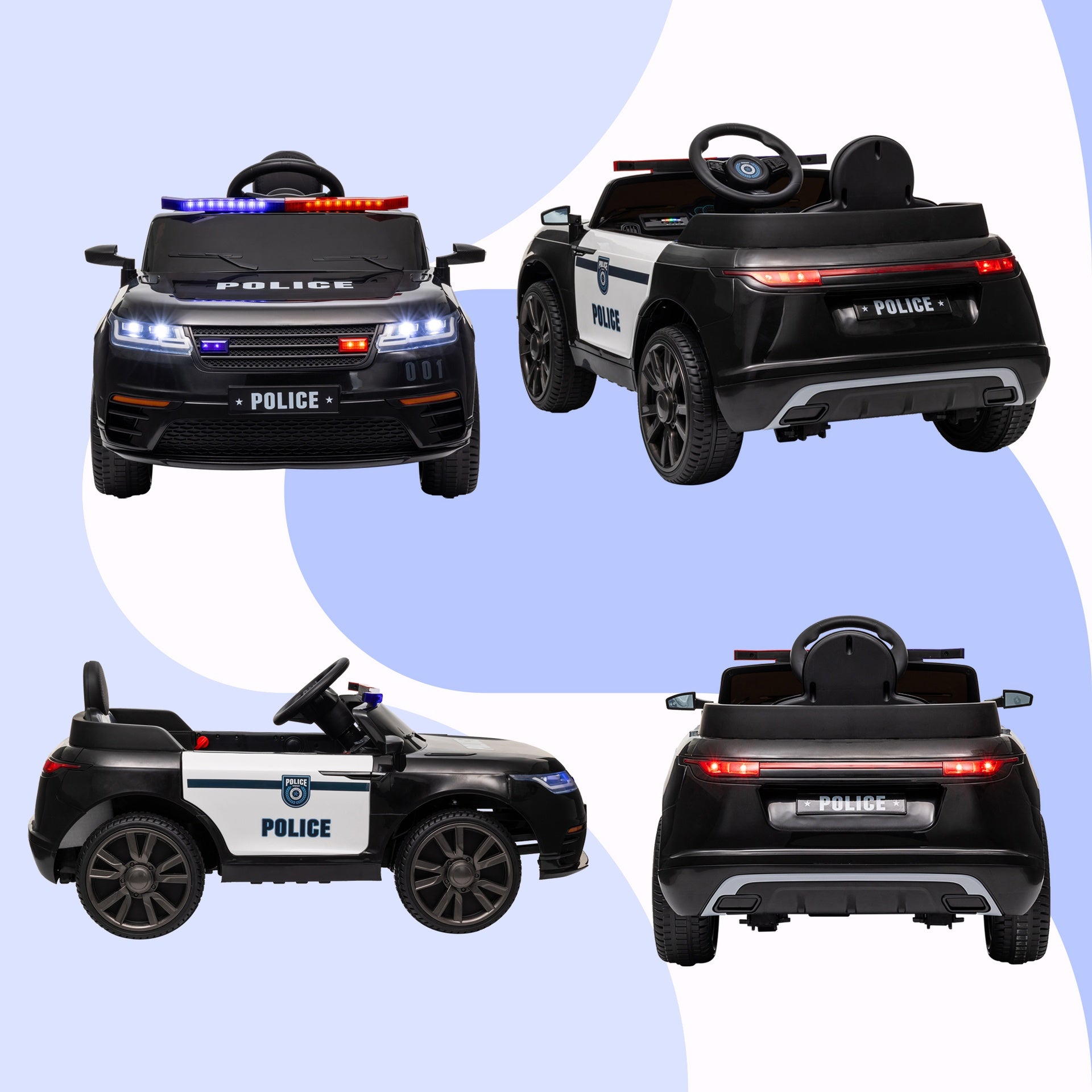 Qaba 12V Kids Ride on Car w/ Remote Control, Siren, Light, Music, Spring Suspension, Horn & Transport Wheel, Black