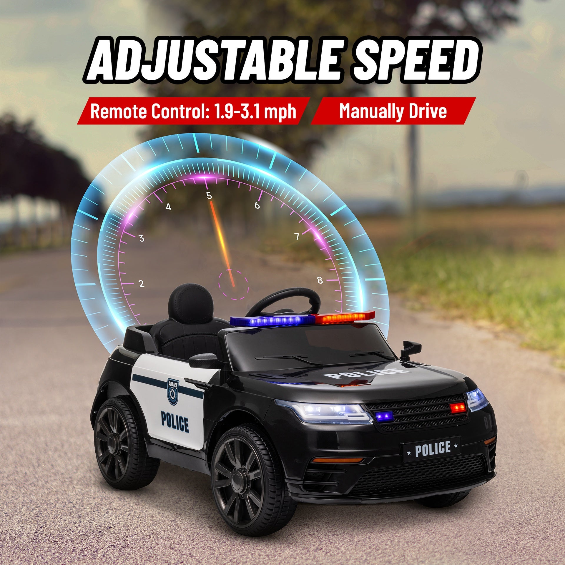 Qaba 12V Kids Ride on Car w/ Remote Control, Siren, Light, Music, Spring Suspension, Horn & Transport Wheel, Black