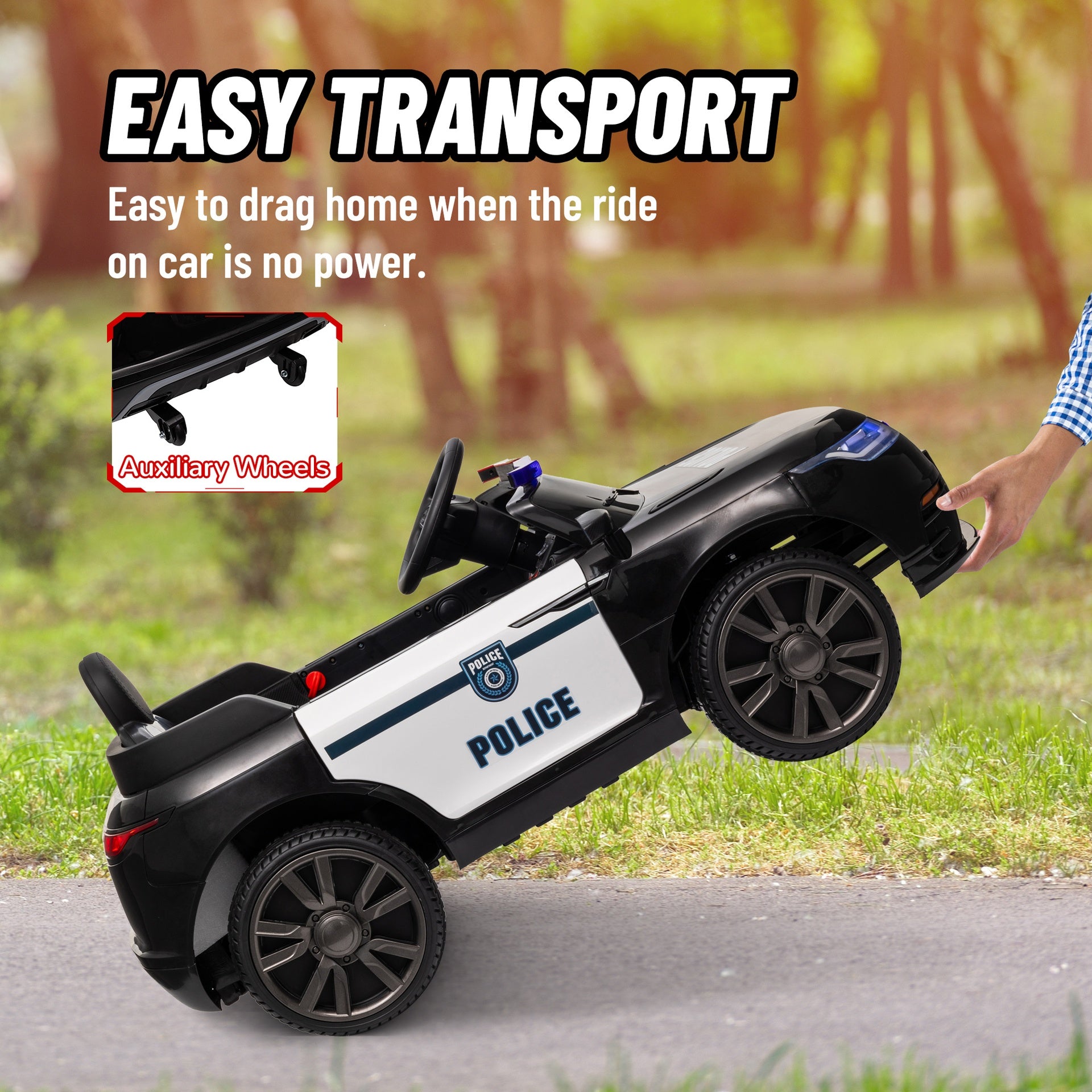 Qaba 12V Kids Ride on Car w/ Remote Control, Siren, Light, Music, Spring Suspension, Horn & Transport Wheel, Black