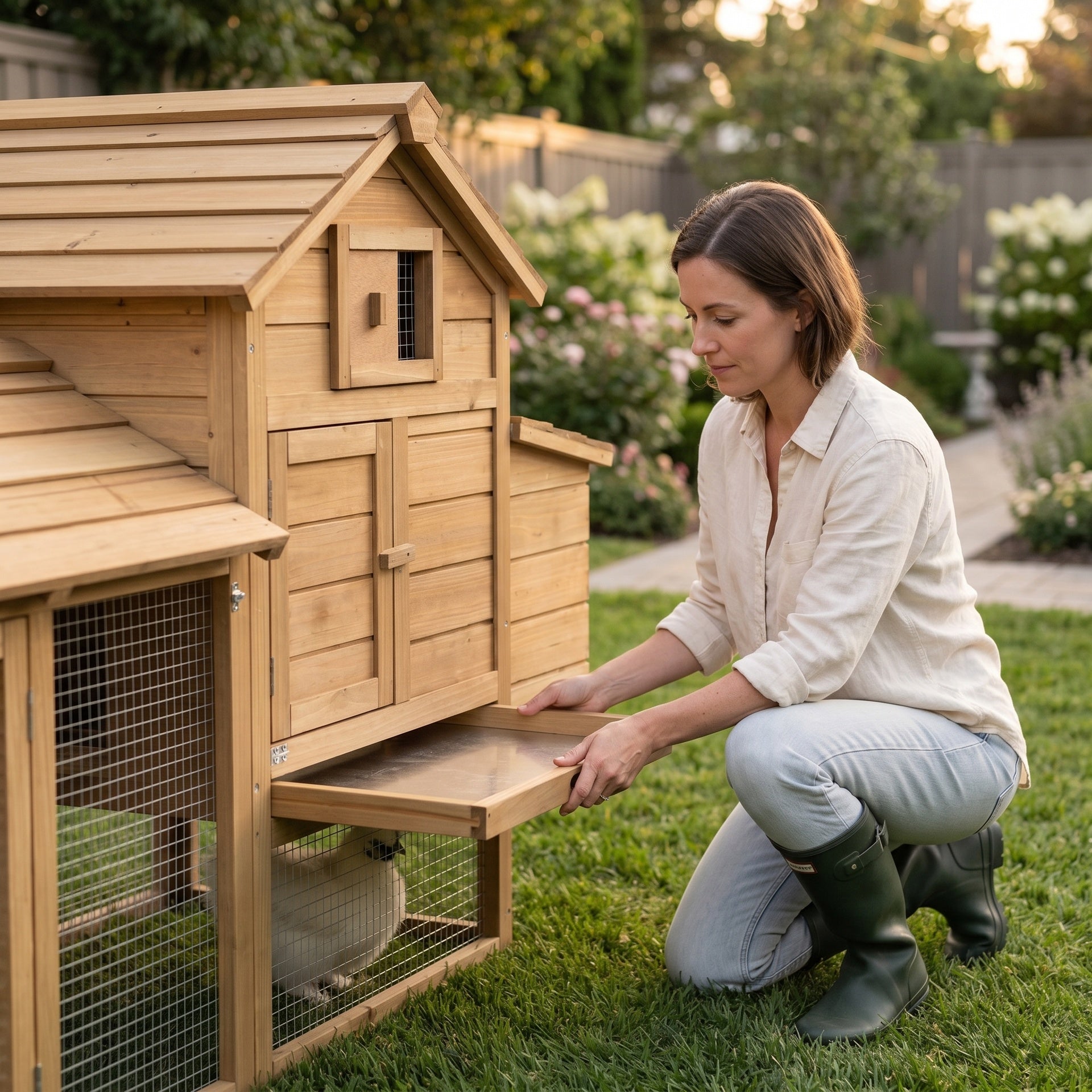 PawHut 59" Small Wooden Chicken coop Hen House Poultry Cage for Outdoor Backyard with 2 Doors, Nesting Box and Removable Tray, Natural Wood