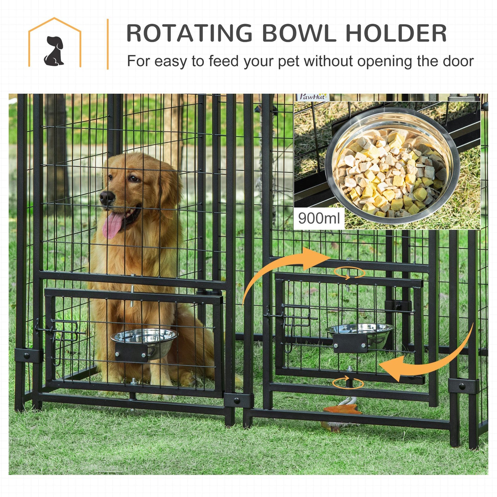 PawHut Outdoor Dog Kennel with Rotating Bowl Holders, Pet Playpen with Waterproof Cover, 4.6' x 4.6' x 5', Red