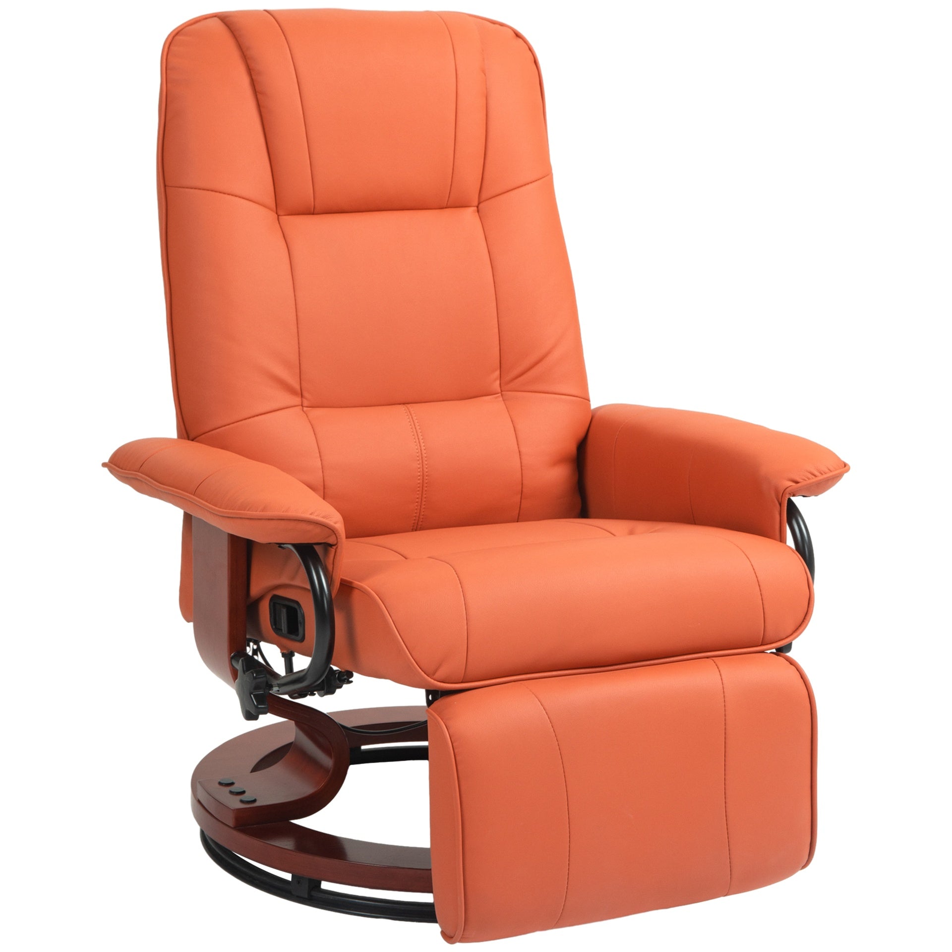 HOMCOM Faux Leather Recliner Chair, Swivel Recliner with Footrest, Armrest and Wood Base for Living Room, Orange