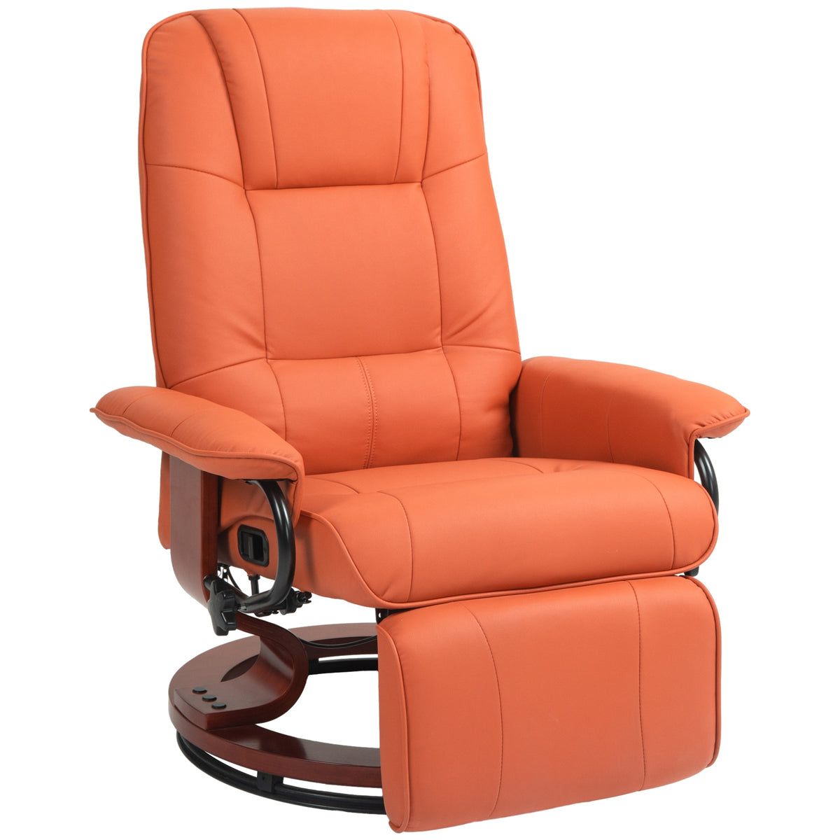 HOMCOM Faux Leather Recliner Chair, Swivel Recliner with Footrest, Armrest and Wood Base for Living Room, Orange