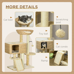 PawHut Cat Tree for Indoor Cats w/ Scratching Posts, Condo Cat Tower, Beige