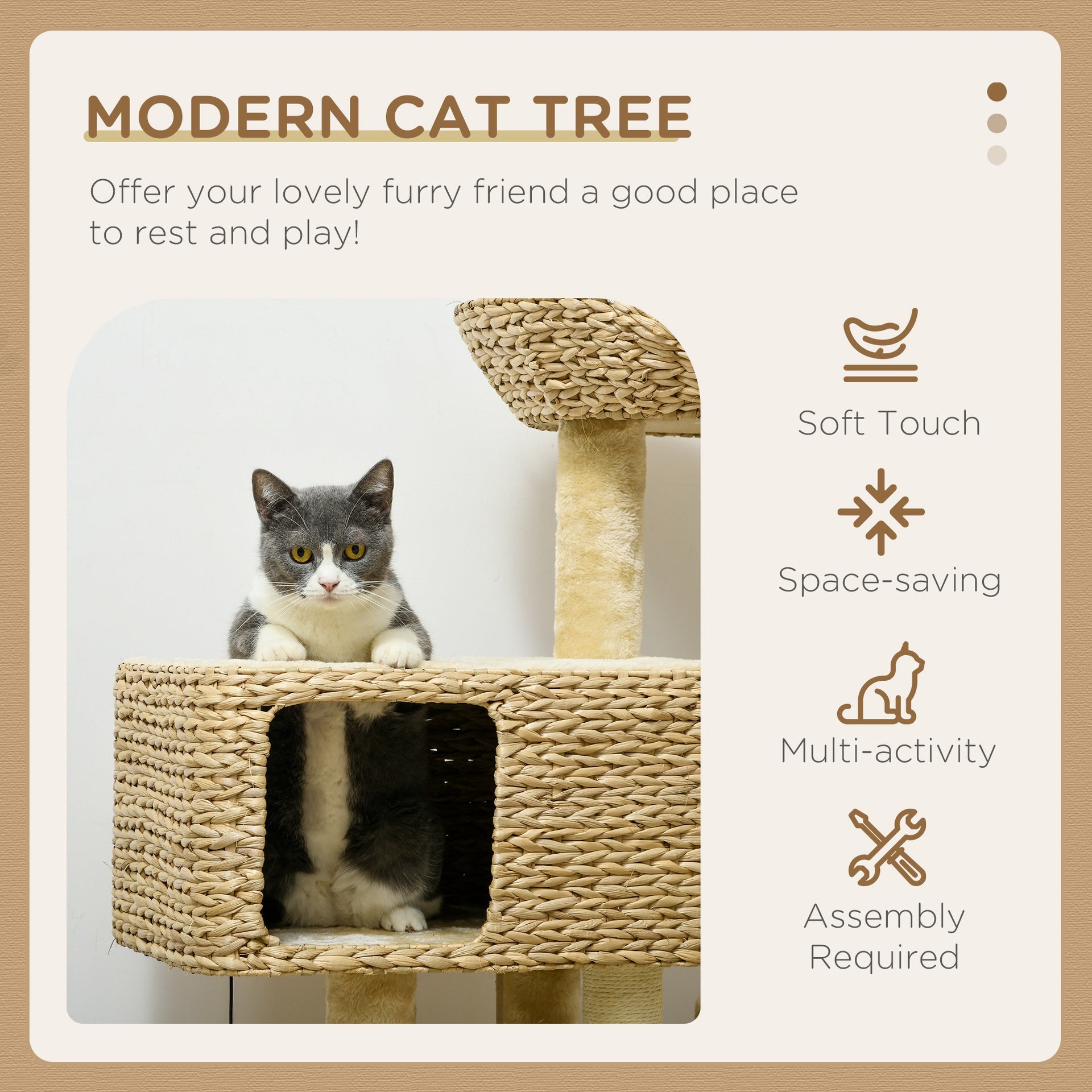 PawHut Cat Tree for Indoor Cats w/ Scratching Posts, Condo Cat Tower, Beige