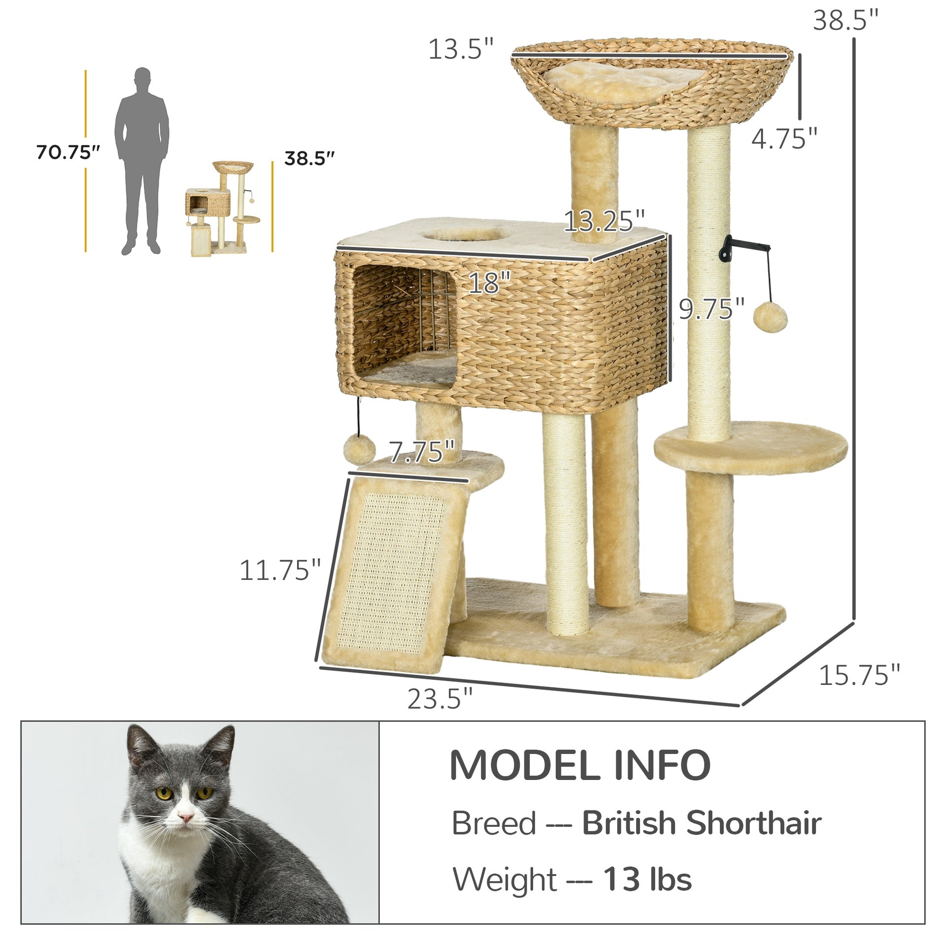 PawHut Cat Tree for Indoor Cats w/ Scratching Posts, Condo Cat Tower, Beige