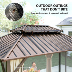 Outsunny 10' x 14' Hardtop Gazebo with Double Galvanized Steel Roof Canopy, Aluminum Frame Permanent Gazebo, Brown