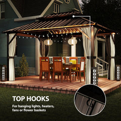 Outsunny 10' x 14' Hardtop Gazebo with Double Galvanized Steel Roof Canopy, Aluminum Frame Permanent Gazebo, Brown