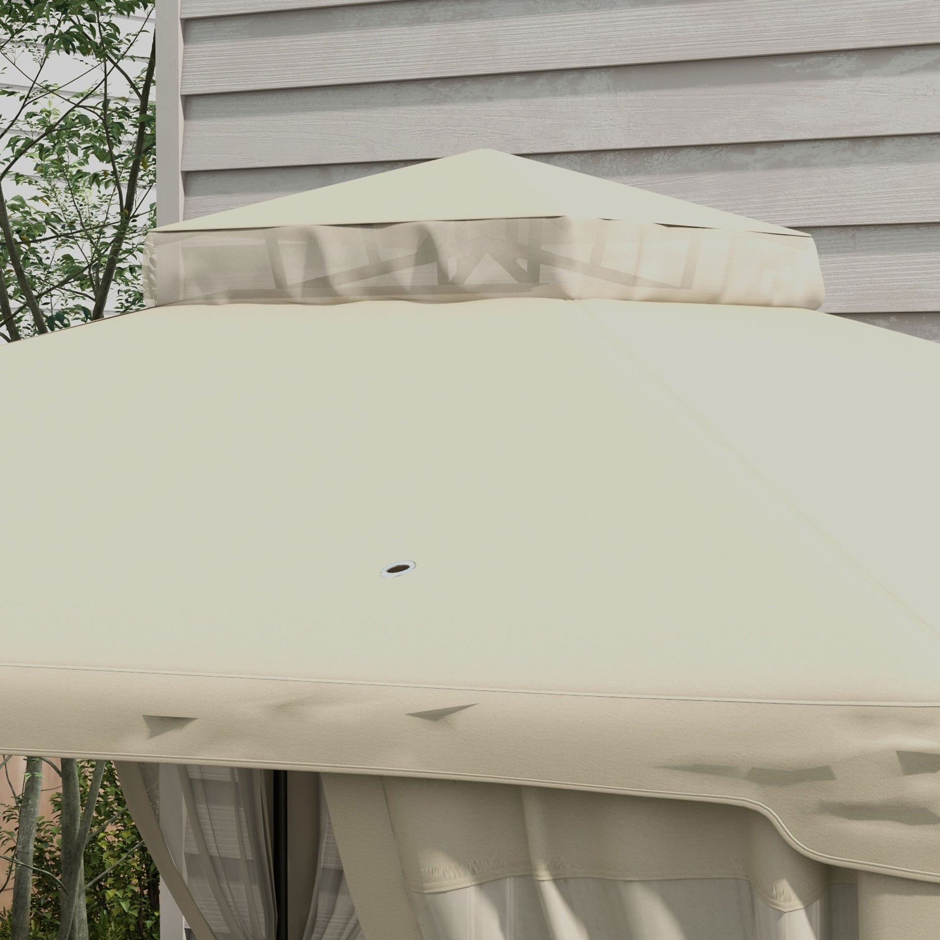 Outsunny 9.6' x 11.6' Patio Gazebo Outdoor Canopy Shelter with 2-Tier Roof and Netting, Steel Frame for Garden, Cream White