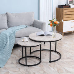 HOMCOM Round Nesting Tables Set of 2, Stacking Coffee Table Set with Metal Frame for Living Room, Grey