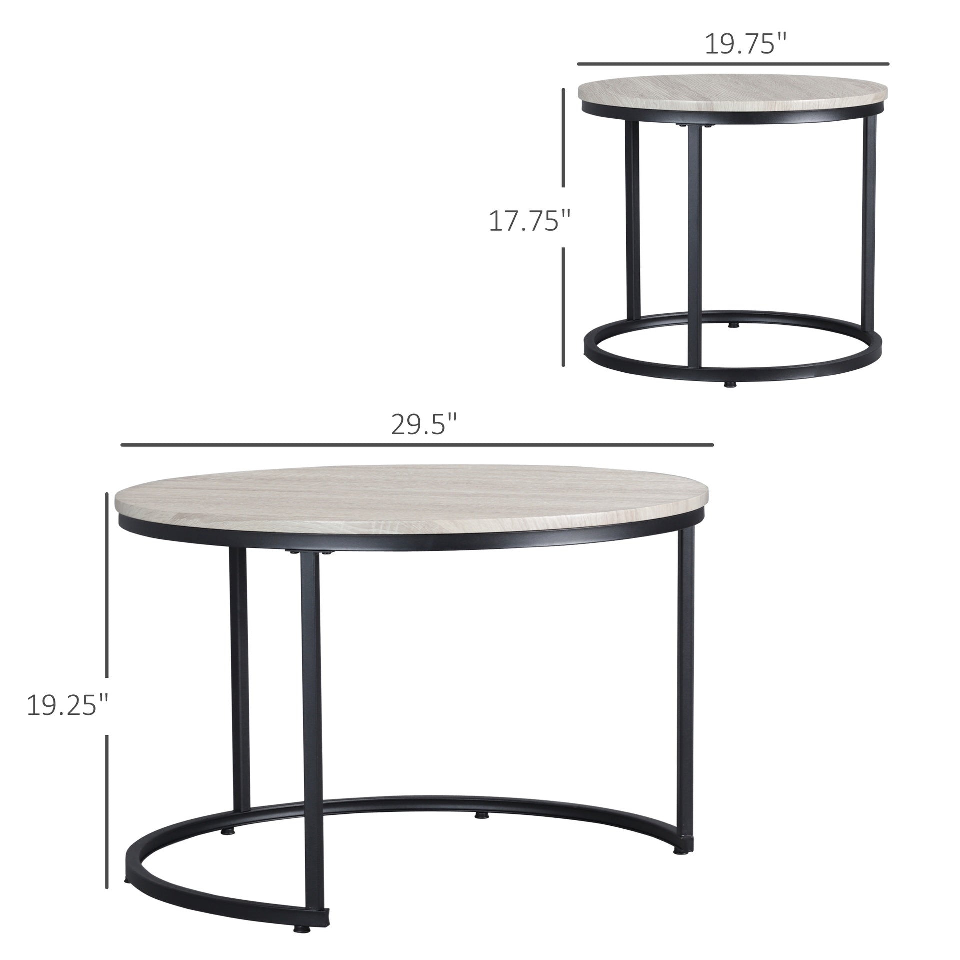 HOMCOM Round Nesting Tables Set of 2, Stacking Coffee Table Set with Metal Frame for Living Room, Grey