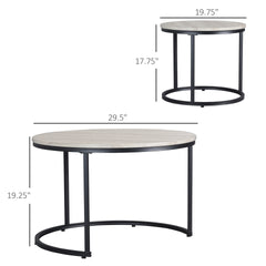 HOMCOM Round Nesting Tables Set of 2, Stacking Coffee Table Set with Metal Frame for Living Room, Grey