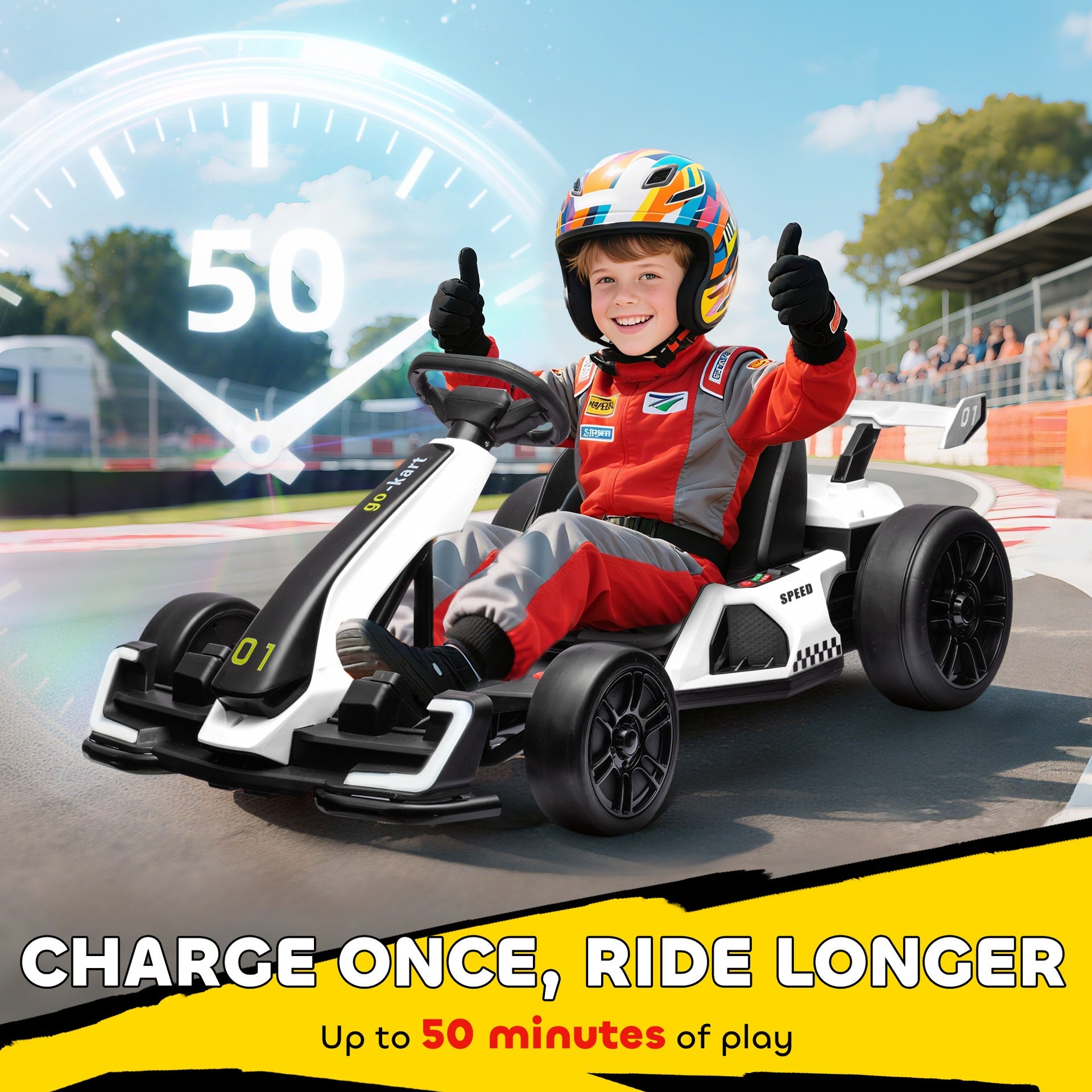 Aosom 24V 7.5 MPH Electric Go Kart with Adjustable Seat, Slow Start, White