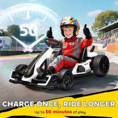 Aosom 24V 7.5 MPH Electric Go Kart with Adjustable Seat, Slow Start, White