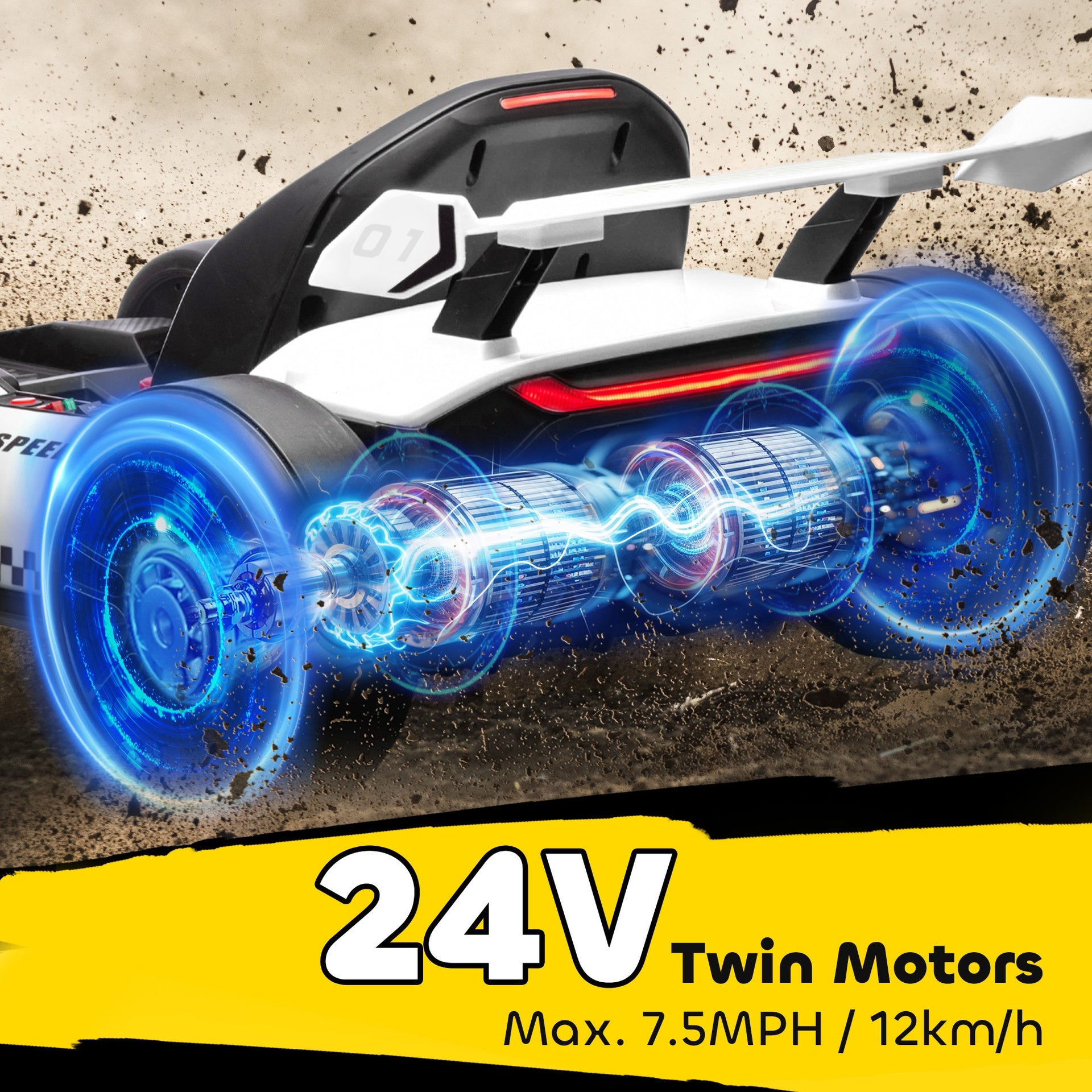 Aosom 24V 7.5 MPH Electric Go Kart with Adjustable Seat, Slow Start, White
