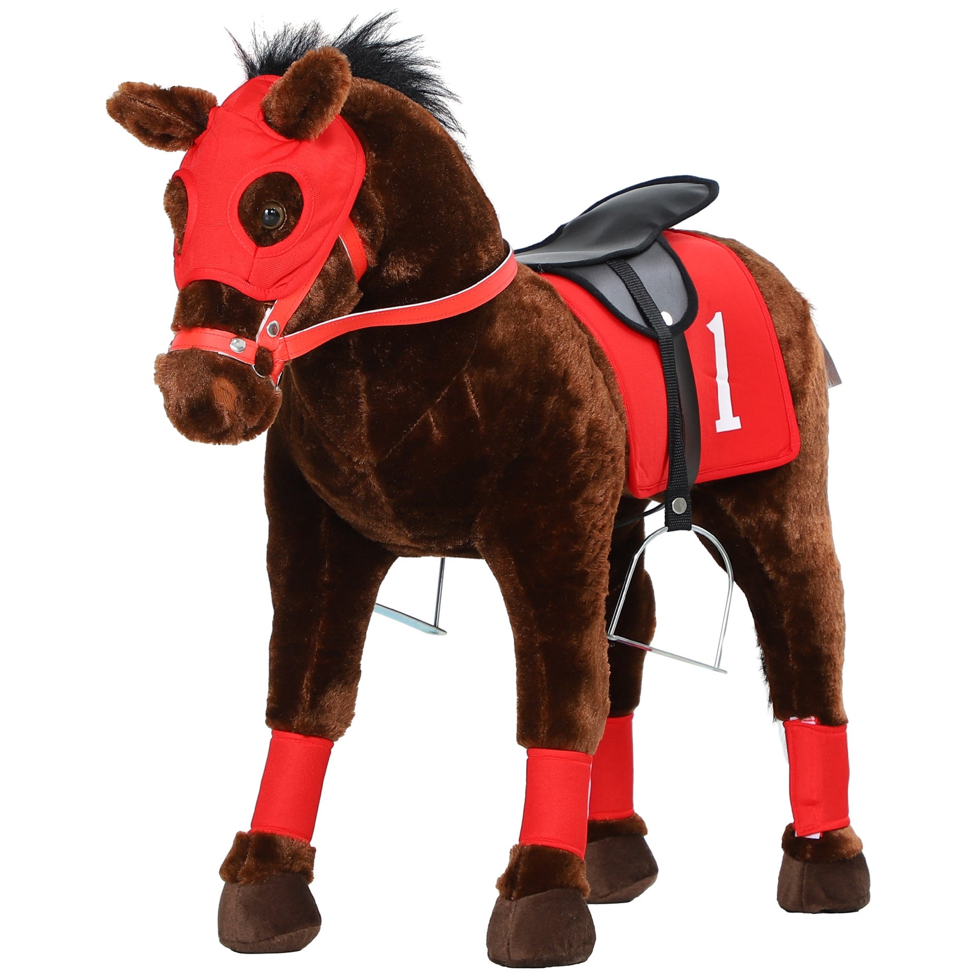Qaba Ride on Horse for Kids 3-8 Years Old w/ Neighing Sound, Saddle & Stirrups