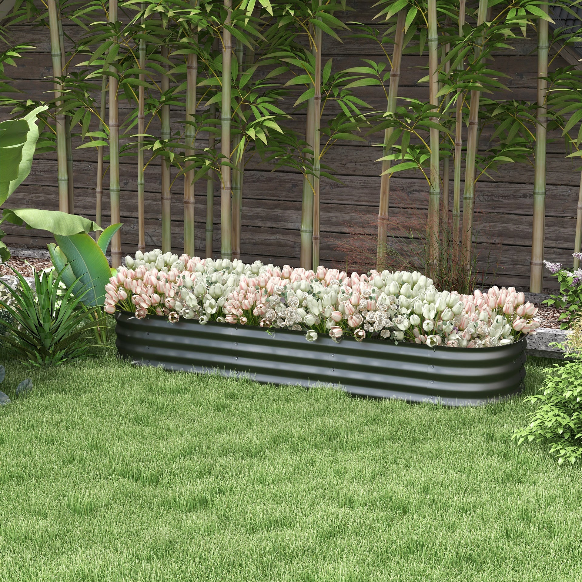 Outsunny 6.4' x 2' x 1' Galvanized Raised Garden Bed Kit, Metal Planter Box with Safety Edging, Dark Gray