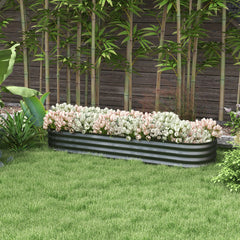 Outsunny 6.4' x 2' x 1' Galvanized Raised Garden Bed Kit, Metal Planter Box with Safety Edging, Dark Gray