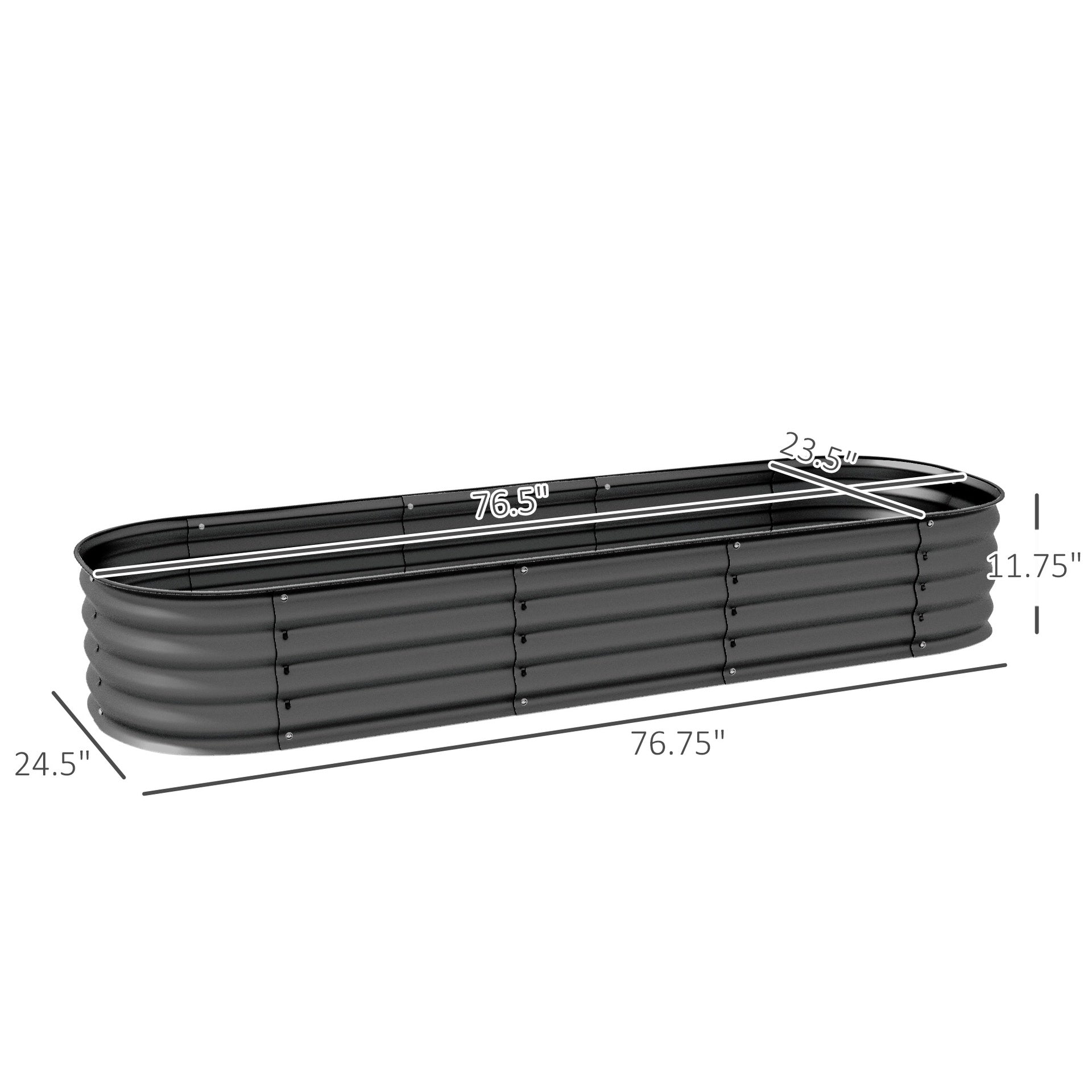Outsunny 6.4' x 2' x 1' Galvanized Raised Garden Bed Kit, Metal Planter Box with Safety Edging, Dark Gray