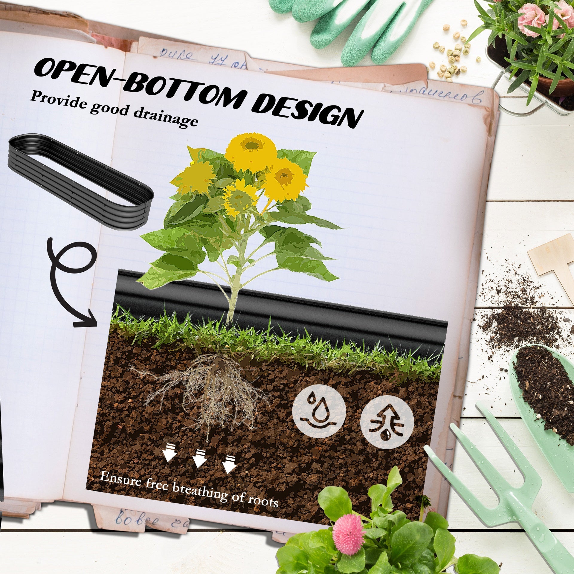 Outsunny 6.4' x 2' x 1' Galvanized Raised Garden Bed Kit, Metal Planter Box with Safety Edging, Dark Gray