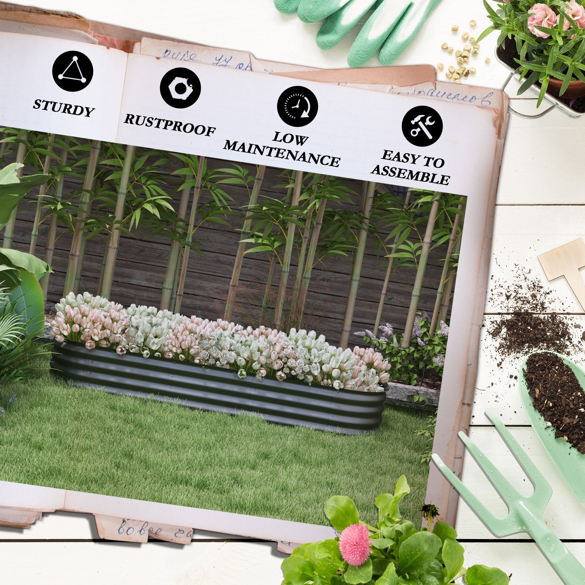 Outsunny 6.4' x 2' x 1' Galvanized Raised Garden Bed Kit, Metal Planter Box with Safety Edging, Dark Gray