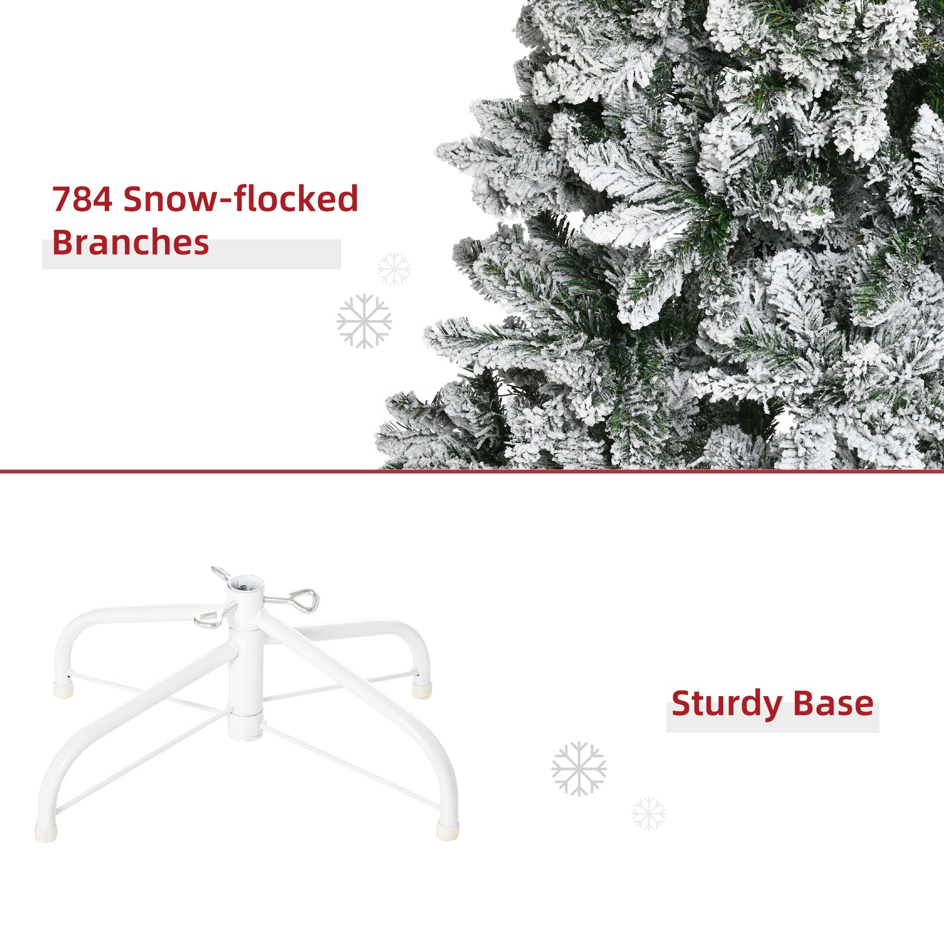 HOMCOM 9ft Unlit Snow-Flocked Slim Pine Artificial Christmas Tree with Realistic Branches and 1084 Tips