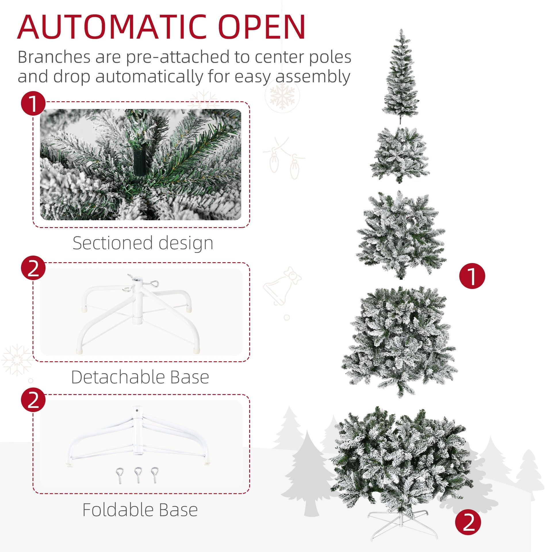 HOMCOM 9ft Unlit Snow-Flocked Slim Pine Artificial Christmas Tree with Realistic Branches and 1084 Tips
