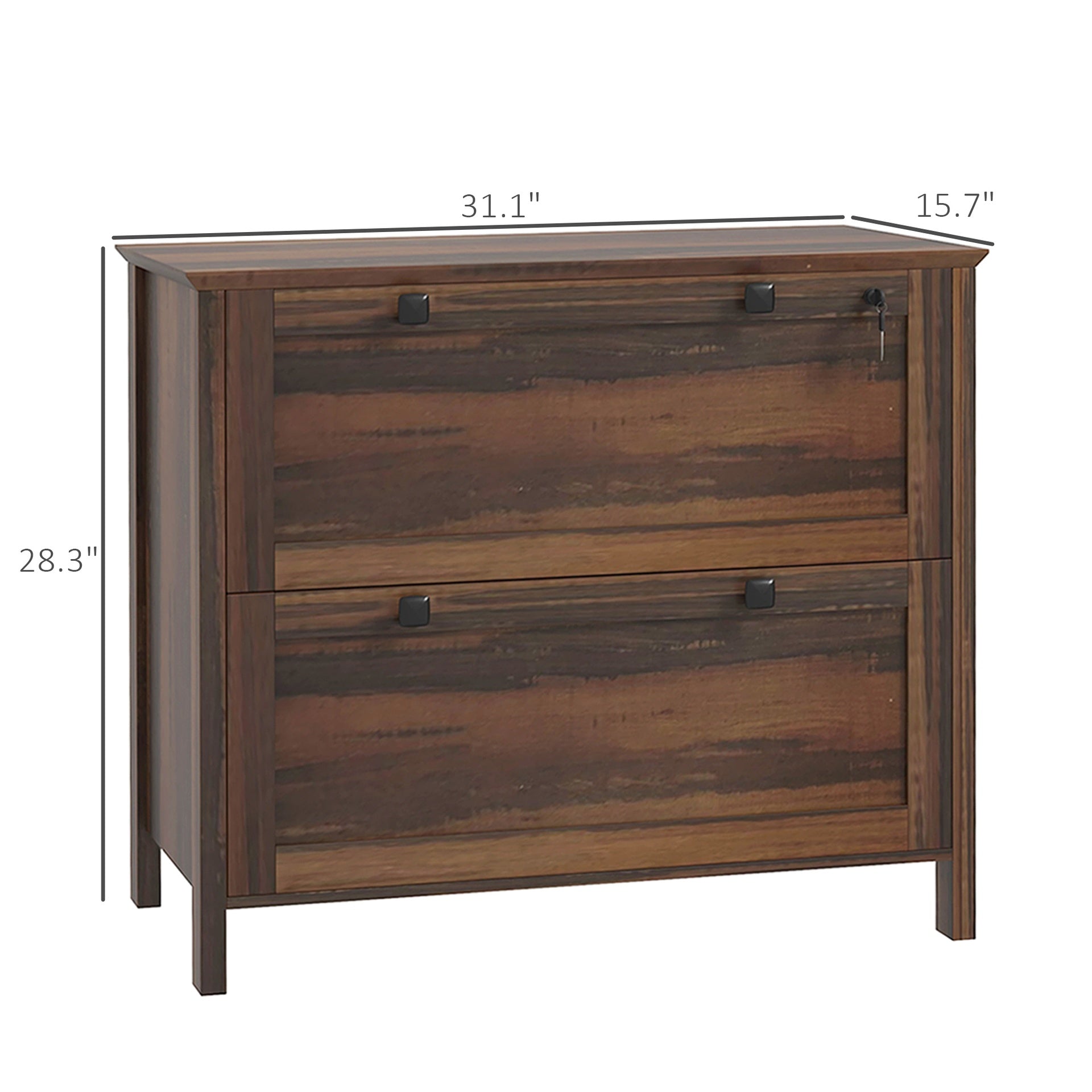 HOMCOM Lateral File Cabinet, 2 Drawer Filing Cabinet with Adjustable Hanging Bar for Letter, A4 and Legal Size, Brown