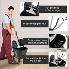 HOMCOM Mop Bucket with Wringer on Wheels for Floor Cleaning, 27.5 Quart Down Press Wringer with Handle and Mop, Black