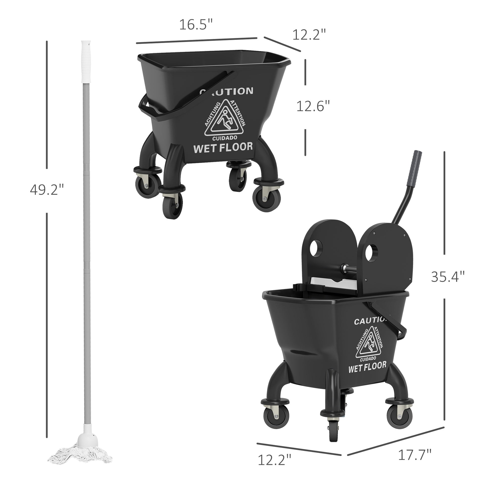 HOMCOM Mop Bucket with Wringer on Wheels for Floor Cleaning, 27.5 Quart Down Press Wringer with Handle and Mop, Black