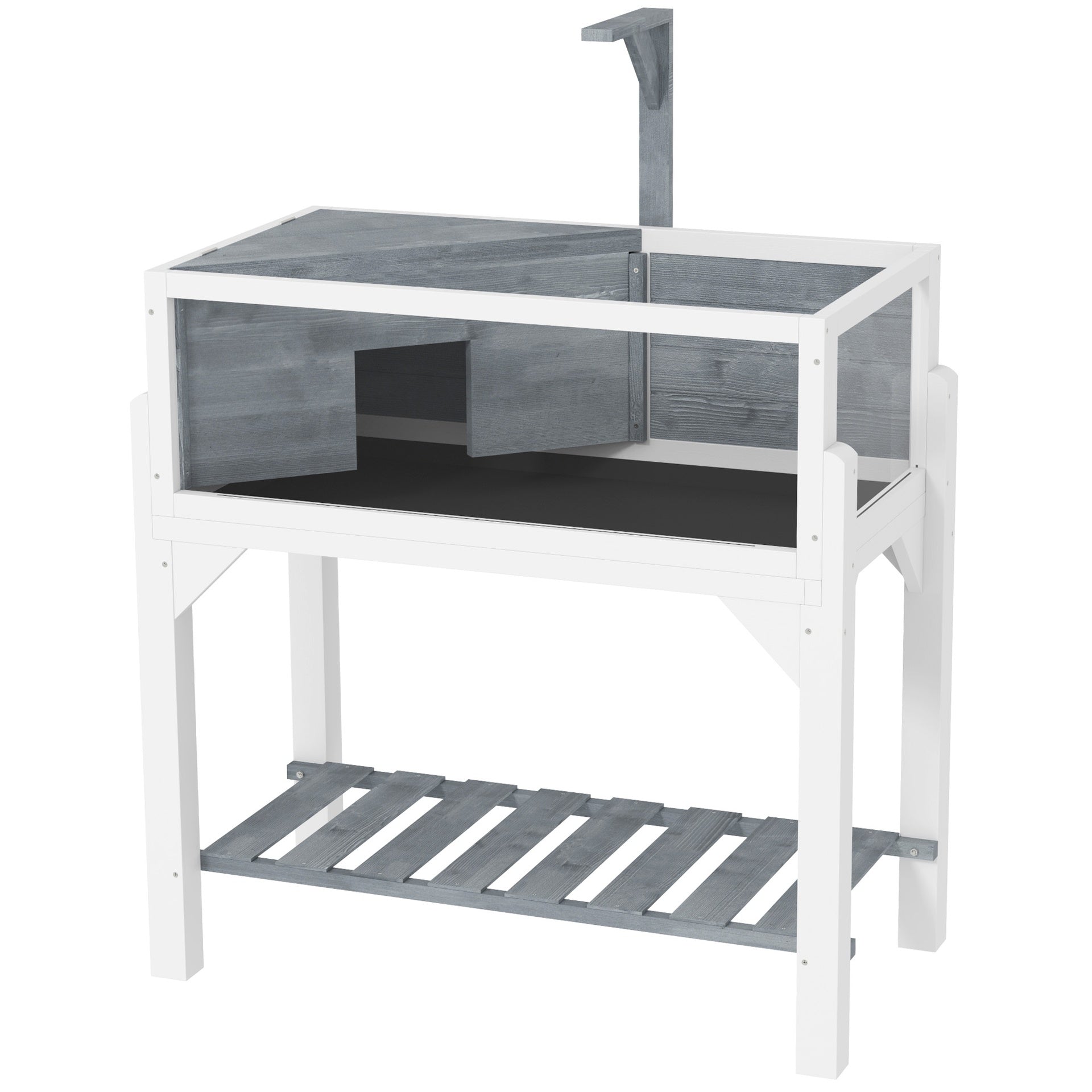 PawHut Wooden Tortoise Habitat with Storage Shelf, Tortoise Enclosure with Clear Windows, Openable Top, Lamp Holder, Gray