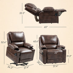 HOMCOM Power Lift Chair for Elderly, Faux Leather Recliner Sofa with Vibration Massage and Heat, Remote, Side Pockets, Brown
