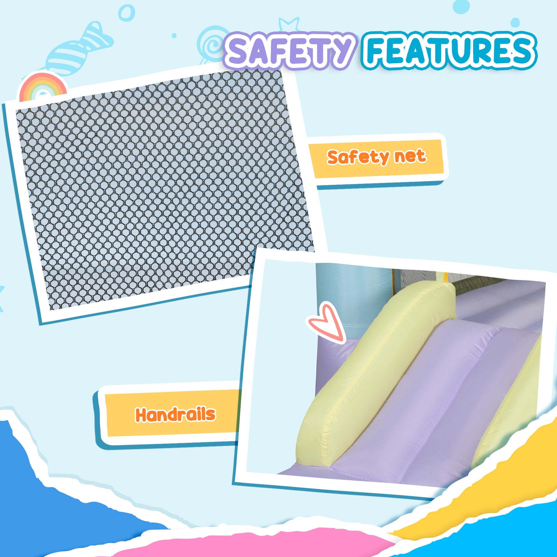 Qaba Inflatable Bounce House with Air Blower, Slide, Stakes, Repair Patches, Storage Bag, for Kids Ages 3-8, 98" x 65" x 79"