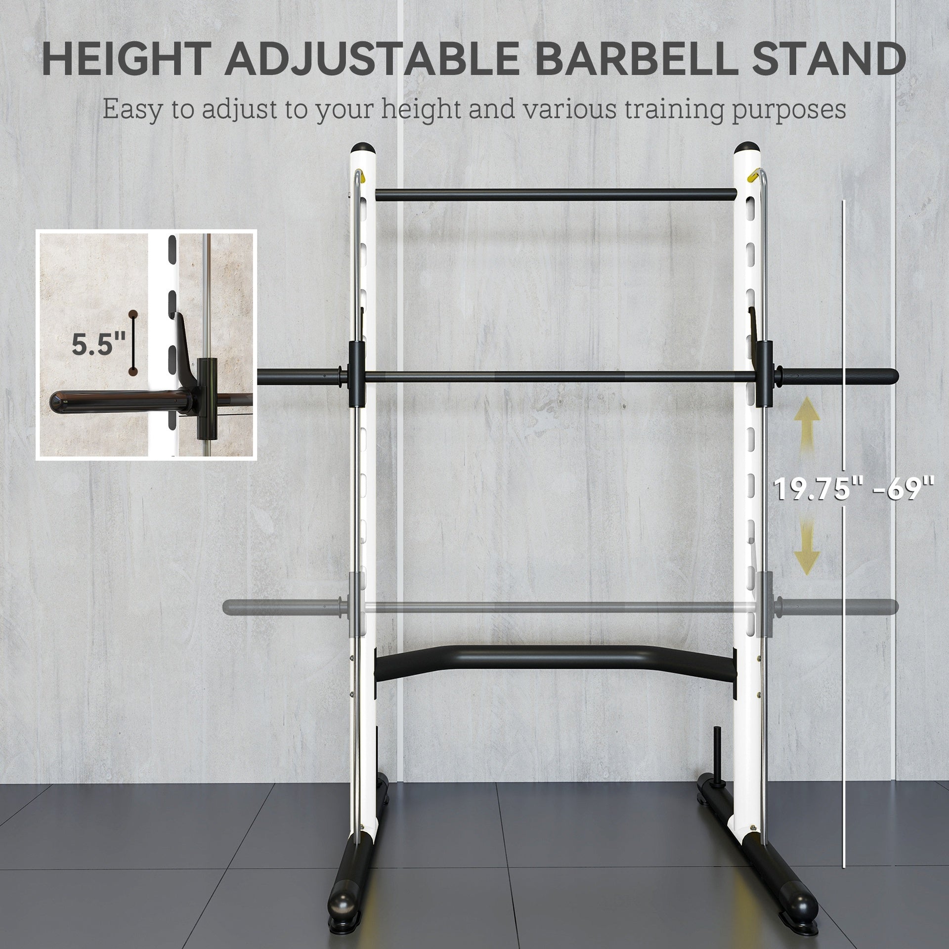 Soozier Squat Rack with Pull Up Bar and Barbell Bar Adjustable Bench Press Multi-Function Weight Lifting Half Rack, White