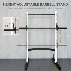 Soozier Squat Rack with Pull Up Bar and Barbell Bar Adjustable Bench Press Multi-Function Weight Lifting Half Rack, White