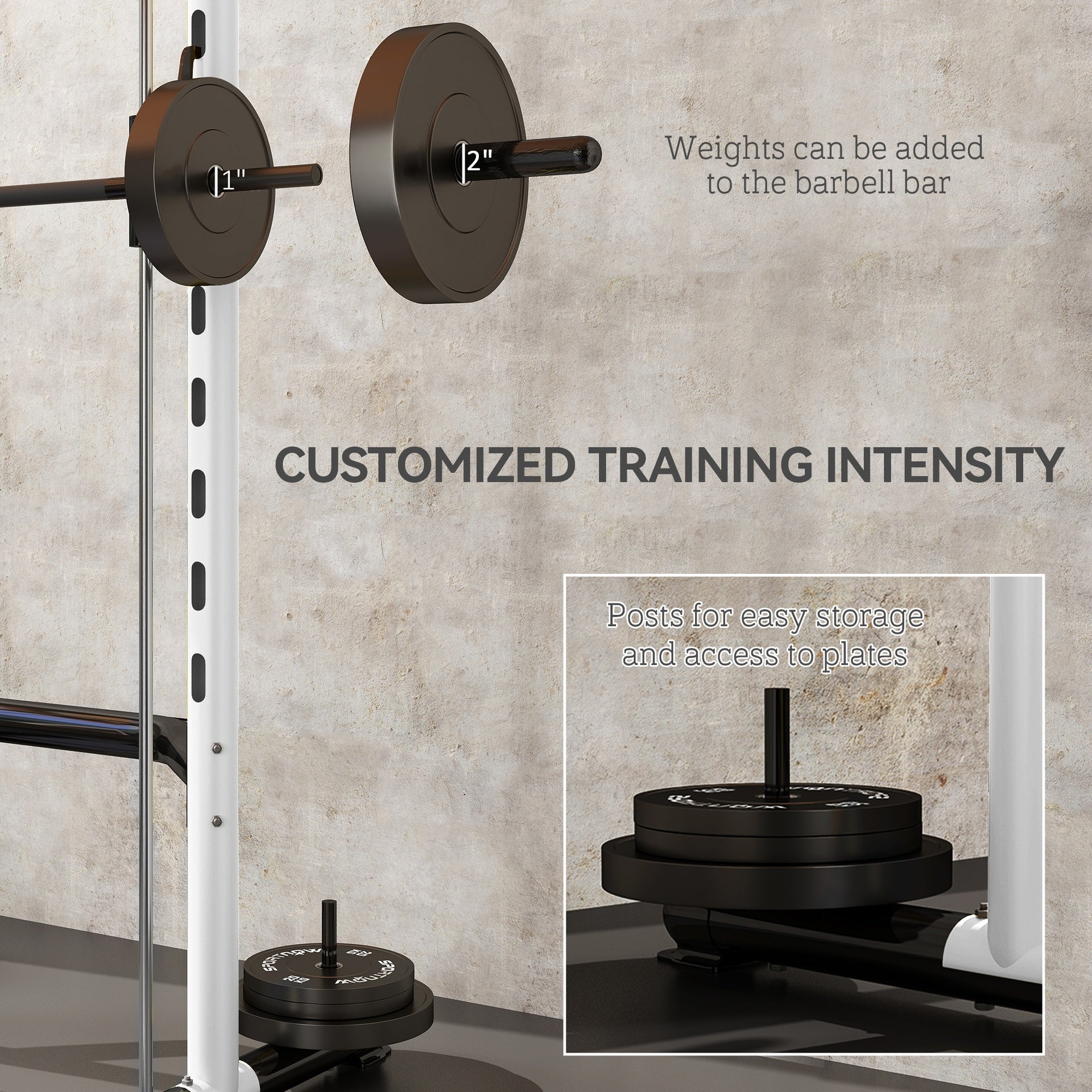 Soozier Squat Rack with Pull Up Bar and Barbell Bar Adjustable Bench Press Multi-Function Weight Lifting Half Rack, White