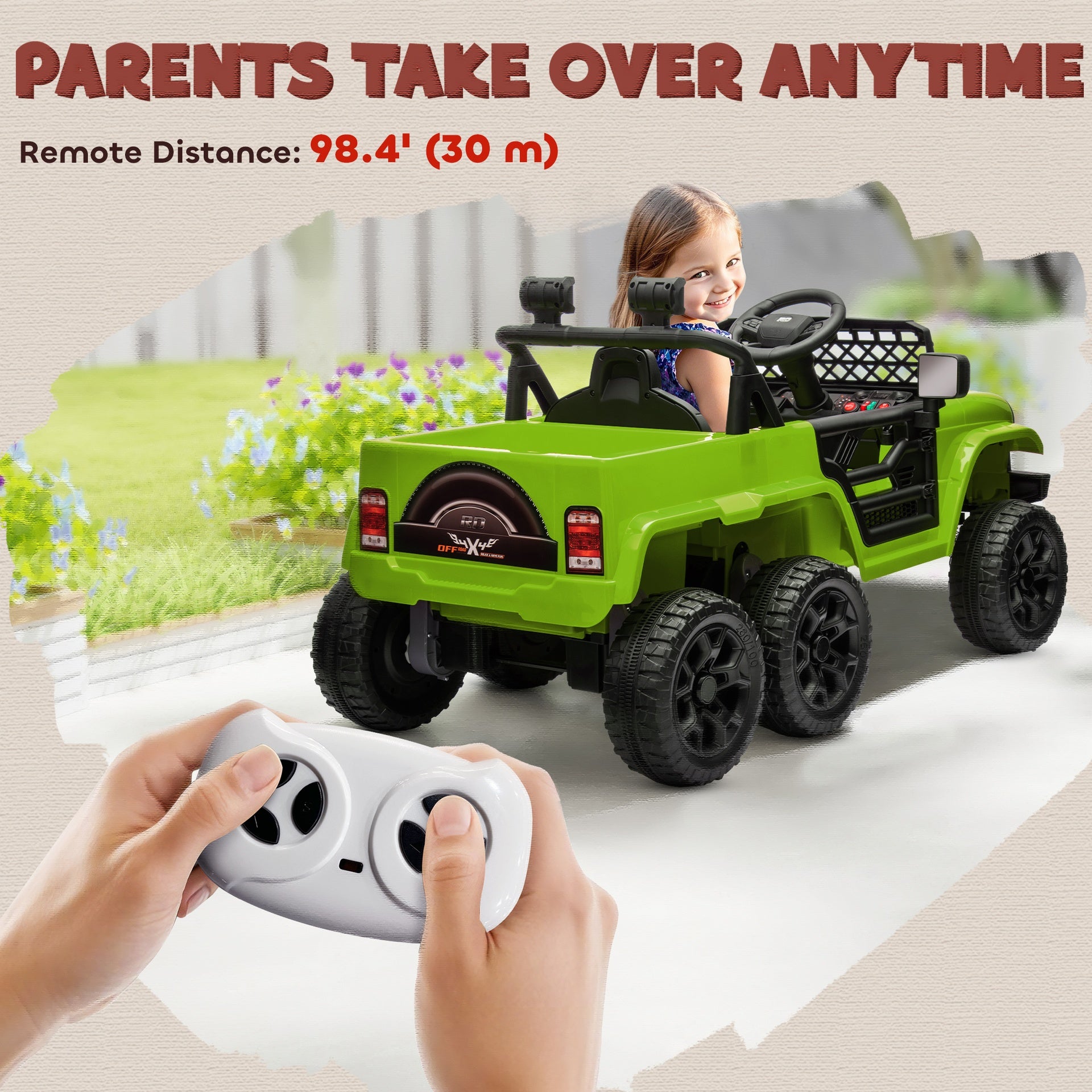 Qaba 12V 4x4 Kids Electric Car w/ 2WD/4WD Switchable, Remote Control, Spring Suspension System, Back Trailer, Camouflage
