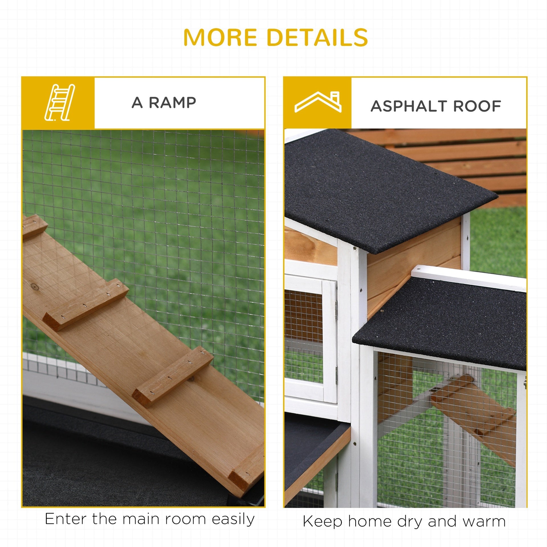 PawHut 62" Rabbit Hutch, Wooden Bunny Hutch, Guinea Pig Cage, Small Animal Enclosure with Run Area, Removable Tray, Asphalt Roof, Lockable Doors and Ramp, for Rabbits, Chickens, Ducks, Nature Wood