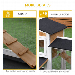 PawHut 62" Rabbit Hutch, Wooden Bunny Hutch, Guinea Pig Cage, Small Animal Enclosure with Run Area, Removable Tray, Asphalt Roof, Lockable Doors and Ramp, for Rabbits, Chickens, Ducks, Nature Wood