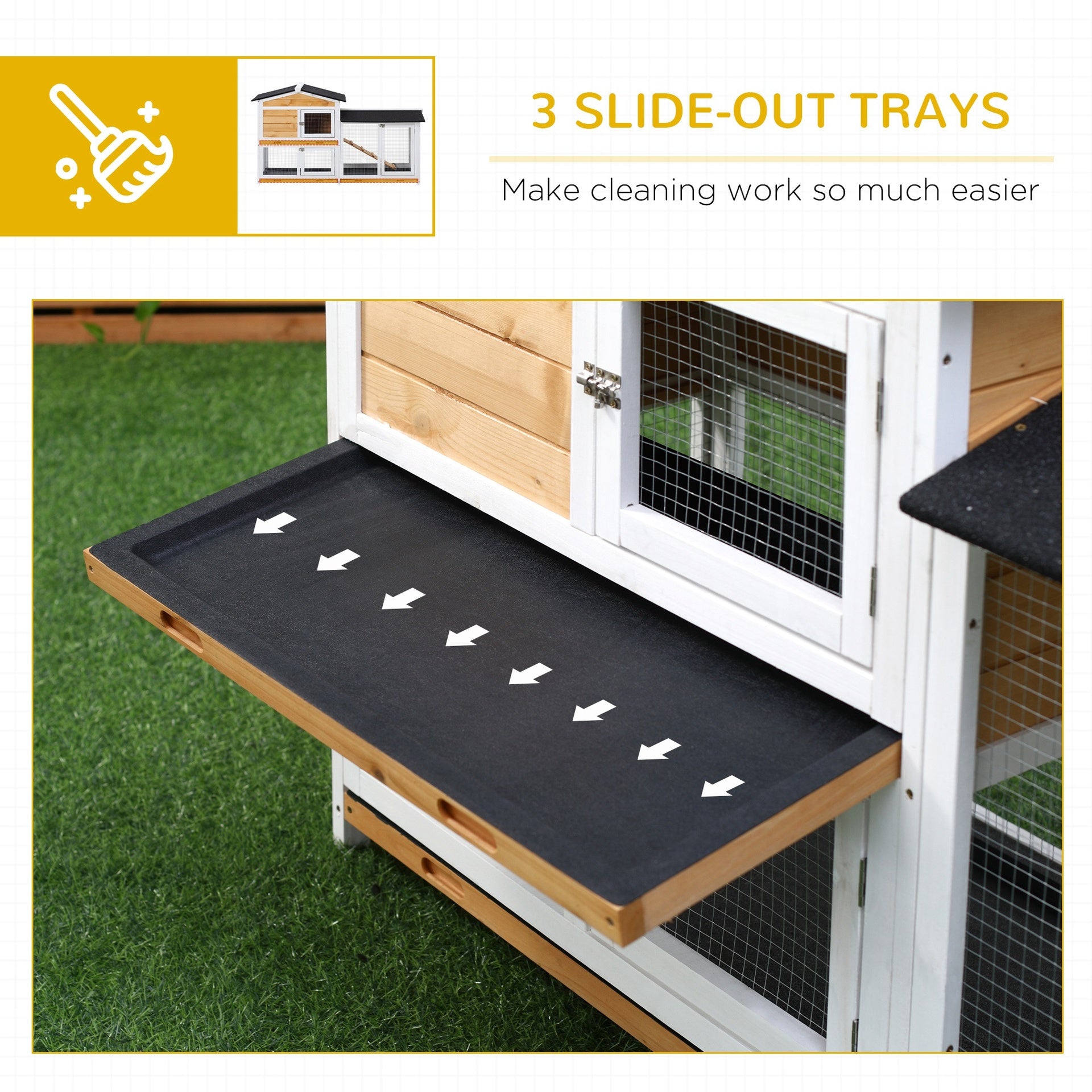 PawHut 62" Rabbit Hutch, Wooden Bunny Hutch, Guinea Pig Cage, Small Animal Enclosure with Run Area, Removable Tray, Asphalt Roof, Lockable Doors and Ramp, for Rabbits, Chickens, Ducks, Nature Wood