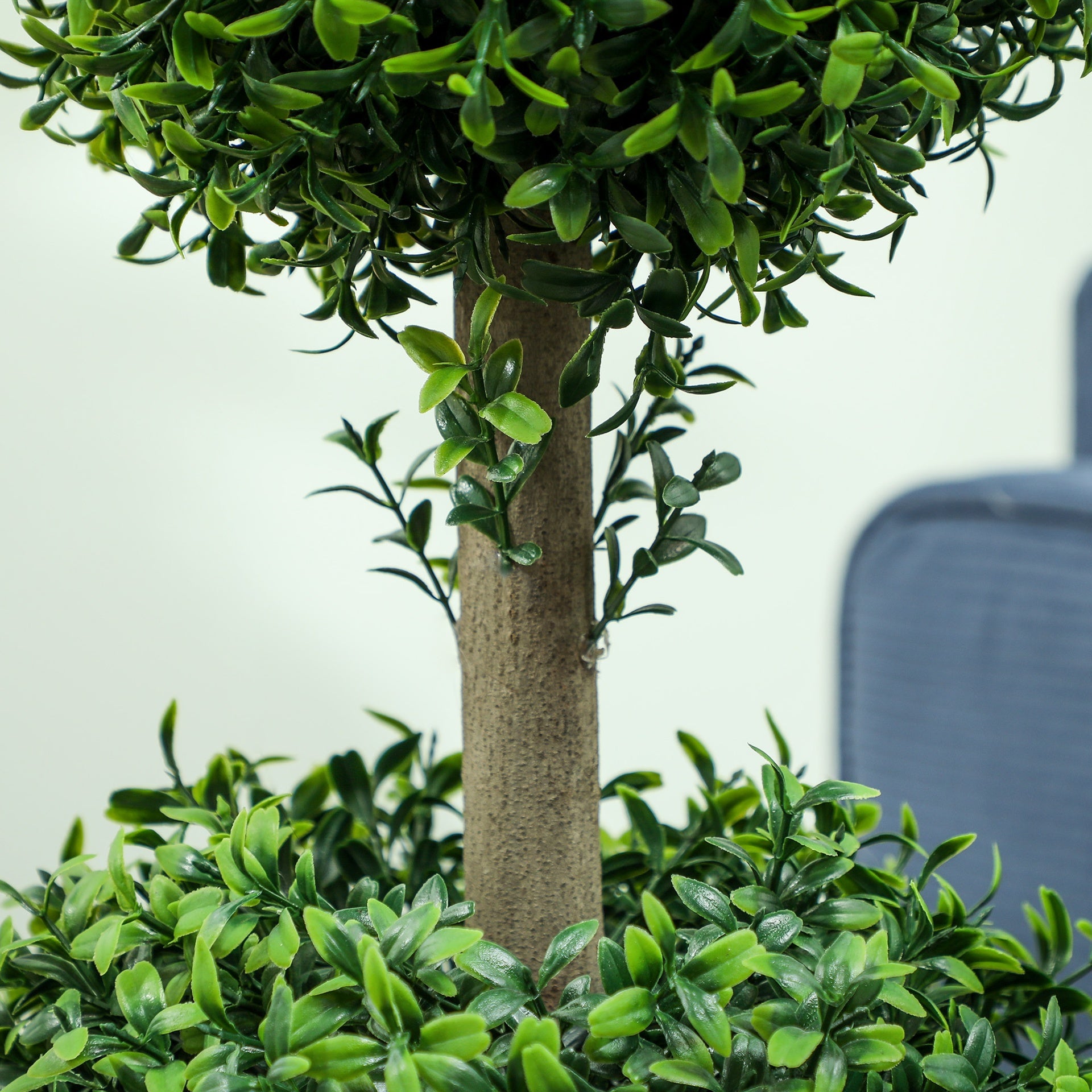 HOMCOM Set of 2 Artificial Ball Boxwood Topiary Trees, Fake Plants in Pot for Indoor Outdoor Living Room Green