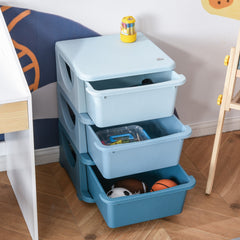Qaba 3 Tier Kids Storage Unit, Toy Organizers and Storage with 3 Drawer Chest for Kids Bedroom Nursery Kindergarten Living Room for Boys Girls Toddlers, Blue