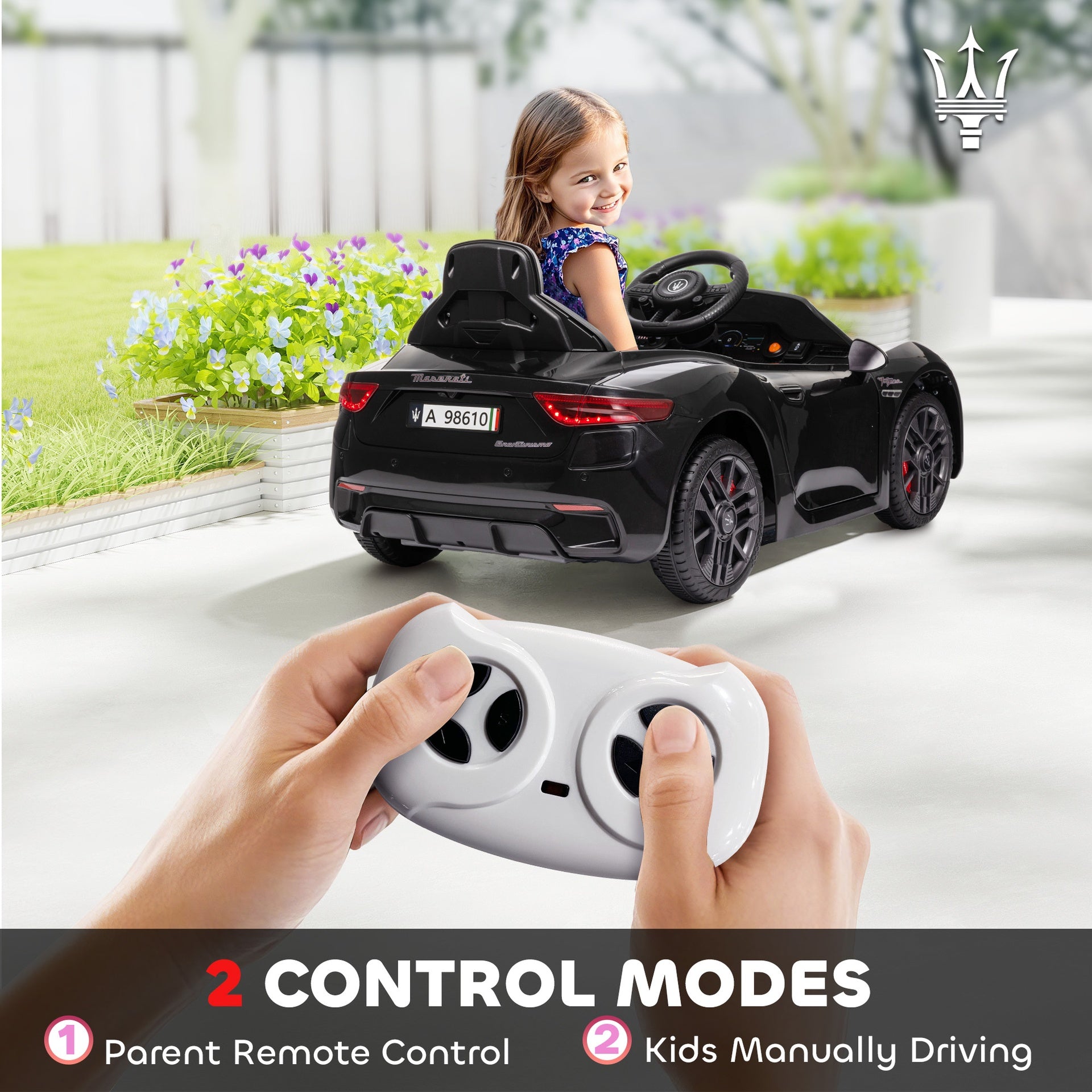 Qaba Maserati Gran Turismo Licensed 12V Kids Electric Car w/ Remote Control, Soft Start, LED Lights, Music, Horn, Black