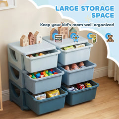 Qaba 3 Tier Kids Storage Unit, Toy Organizers and Storage with 6 Drawer Chest for Kids Bedroom Nursery Kindergarten Living Room for Boys Girls Toddlers, Blue