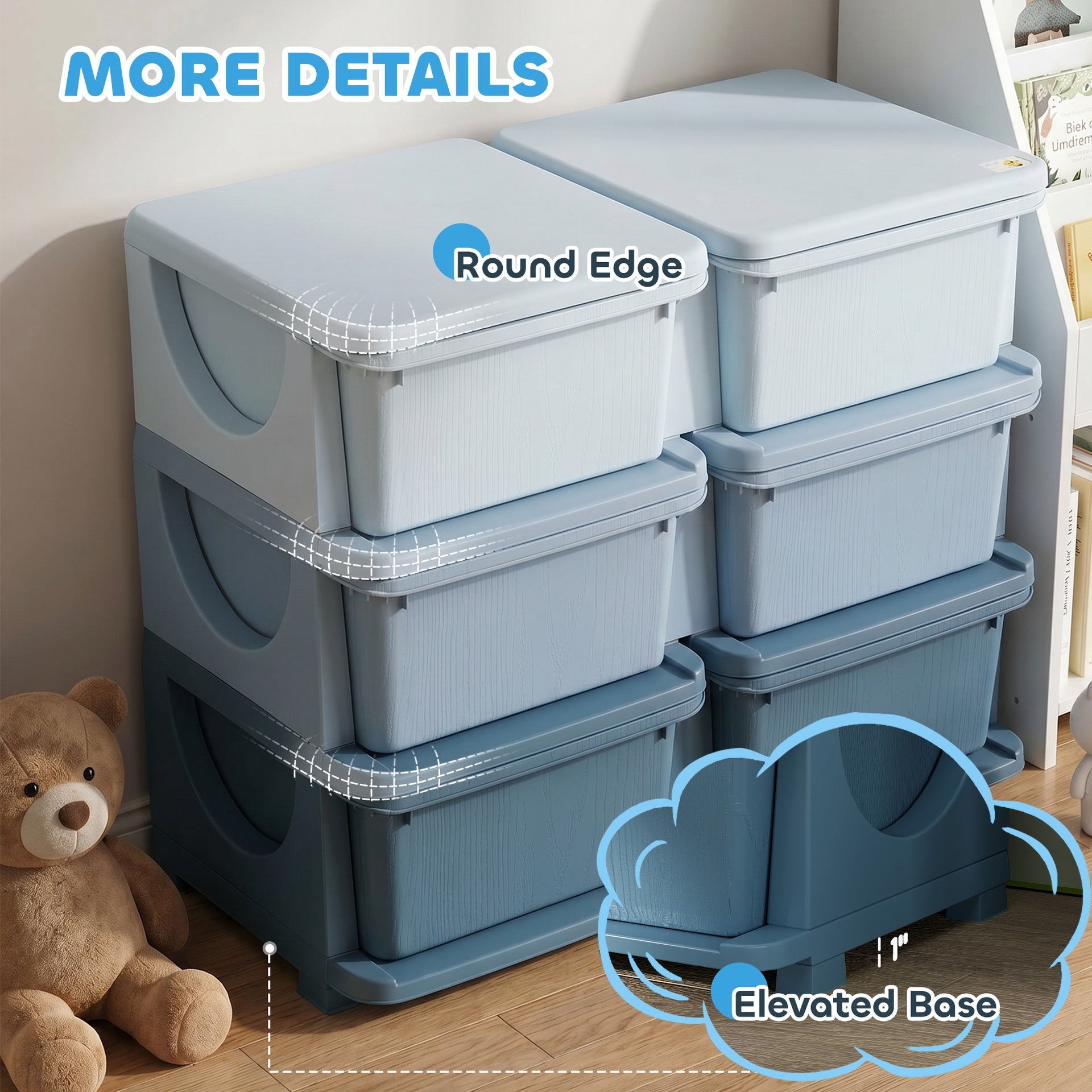 Qaba 3 Tier Kids Storage Unit, Toy Organizers and Storage with 6 Drawer Chest for Kids Bedroom Nursery Kindergarten Living Room for Boys Girls Toddlers, Blue