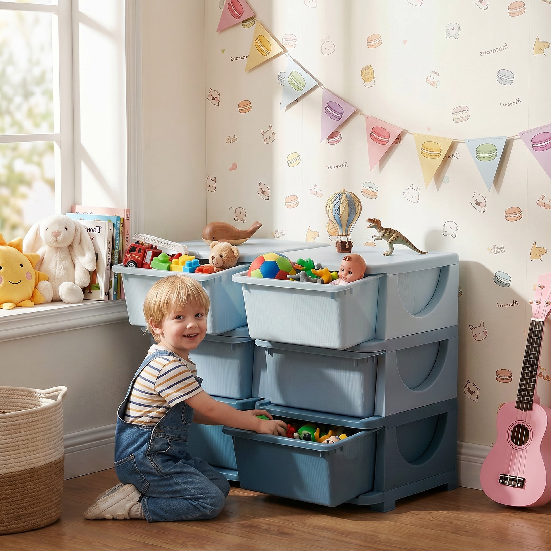 Qaba 3 Tier Kids Storage Unit, Toy Organizers and Storage with 6 Drawer Chest for Kids Bedroom Nursery Kindergarten Living Room for Boys Girls Toddlers, Blue