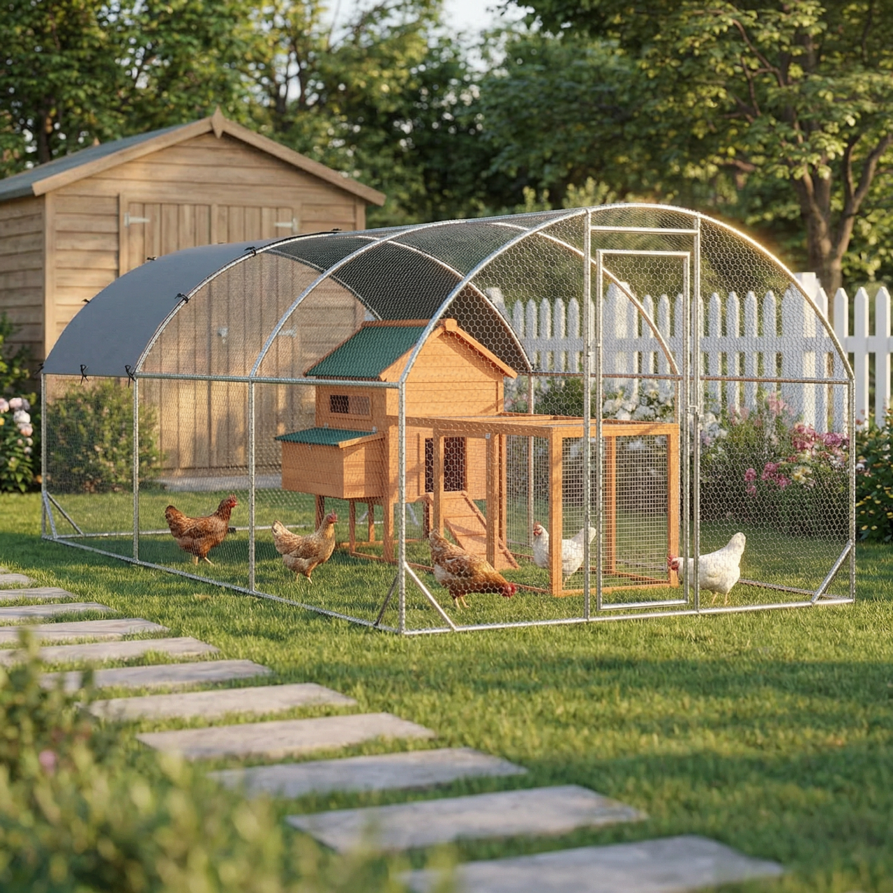 PawHut Large Chicken Coop Metal Chicken Run with Waterproof and Anti-UV Cover, Dome Shaped Walk-in Fence Cage Hen House for Outdoor and Yard Farm Use, 1" Tube Diameter, 9.2' x 18.7' x 6.5'